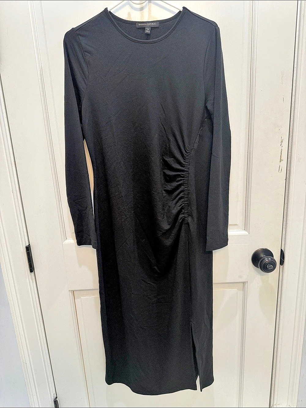 Banana Republic Black Long-Sleeve Ruched Midi Dress Women's Ruched Maxi Dress in